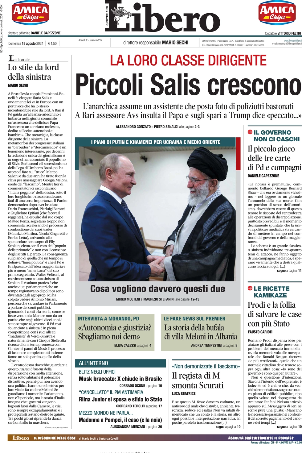 anteprima della prima pagina di libero-quotidiano del 18/08/2024