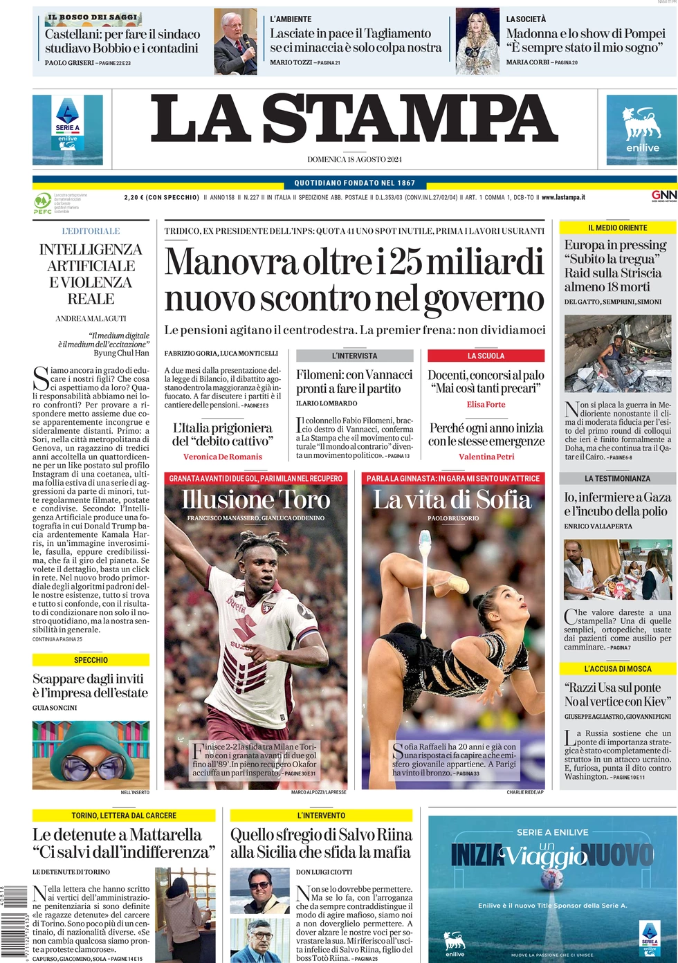 anteprima della prima pagina di la-stampa del 18/08/2024