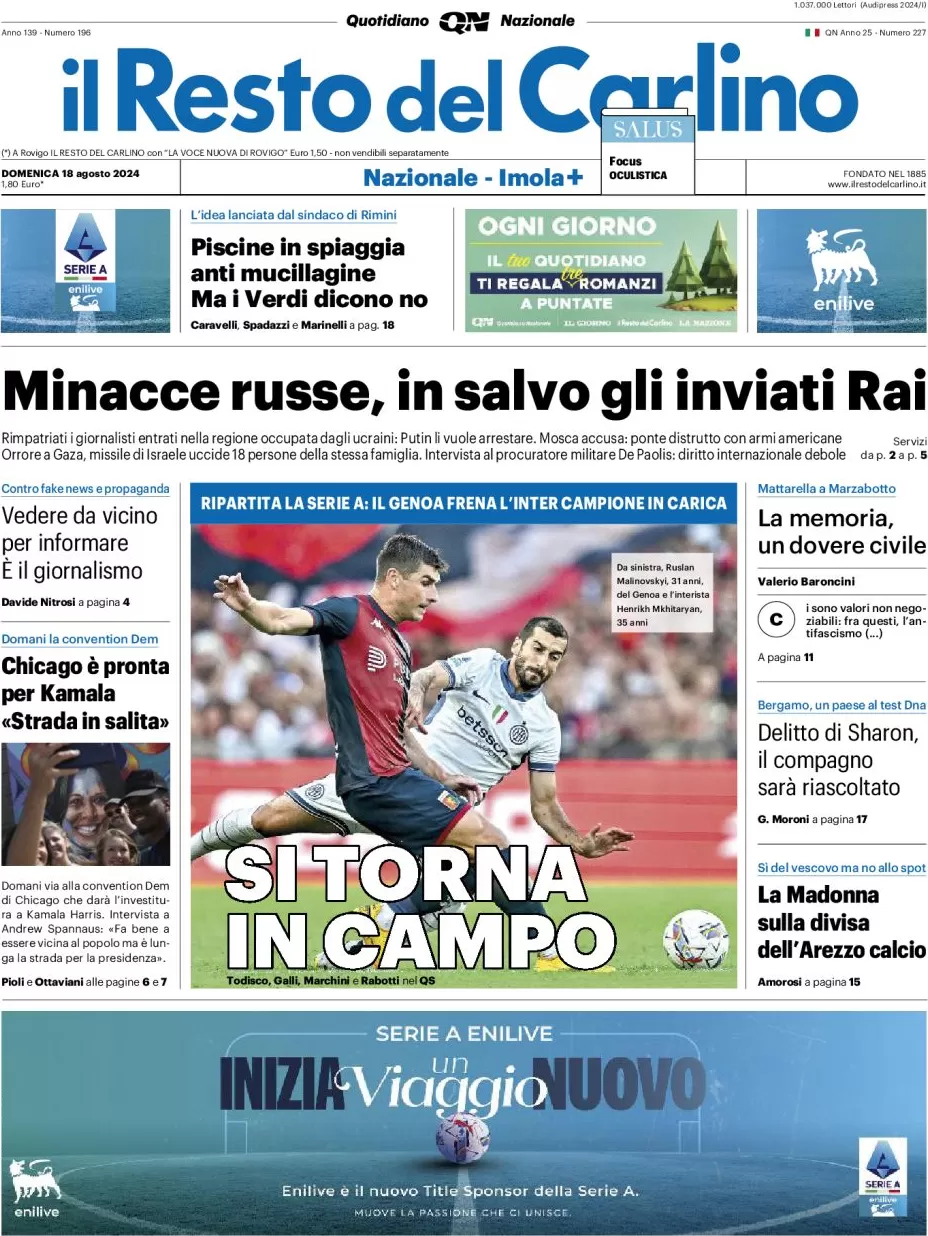 anteprima della prima pagina di il-resto-del-carlino del 18/08/2024