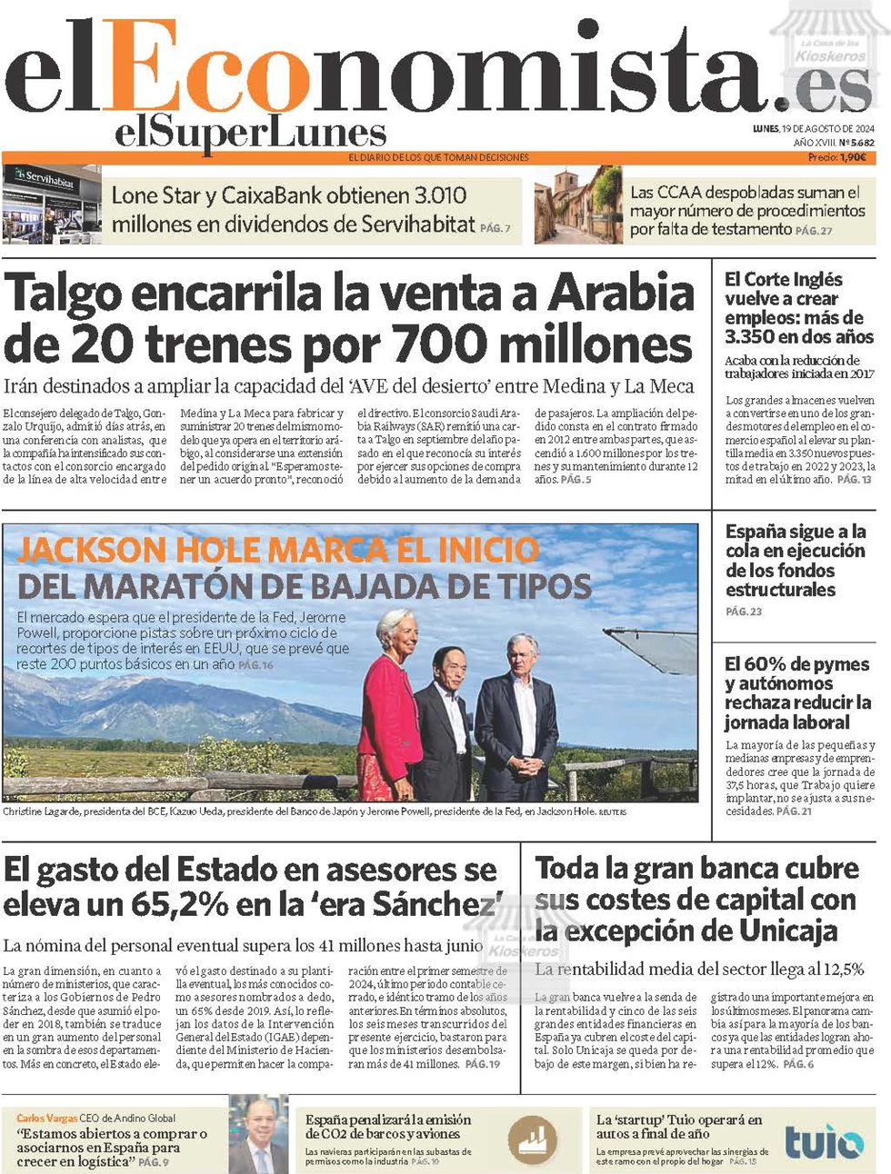 anteprima della prima pagina di el-economista del 19/08/2024