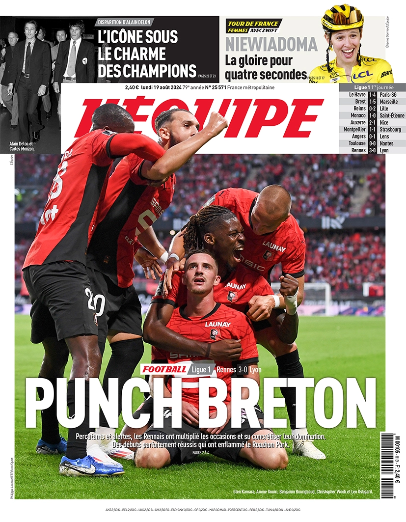 anteprima della prima pagina di lequipe del 19/08/2024