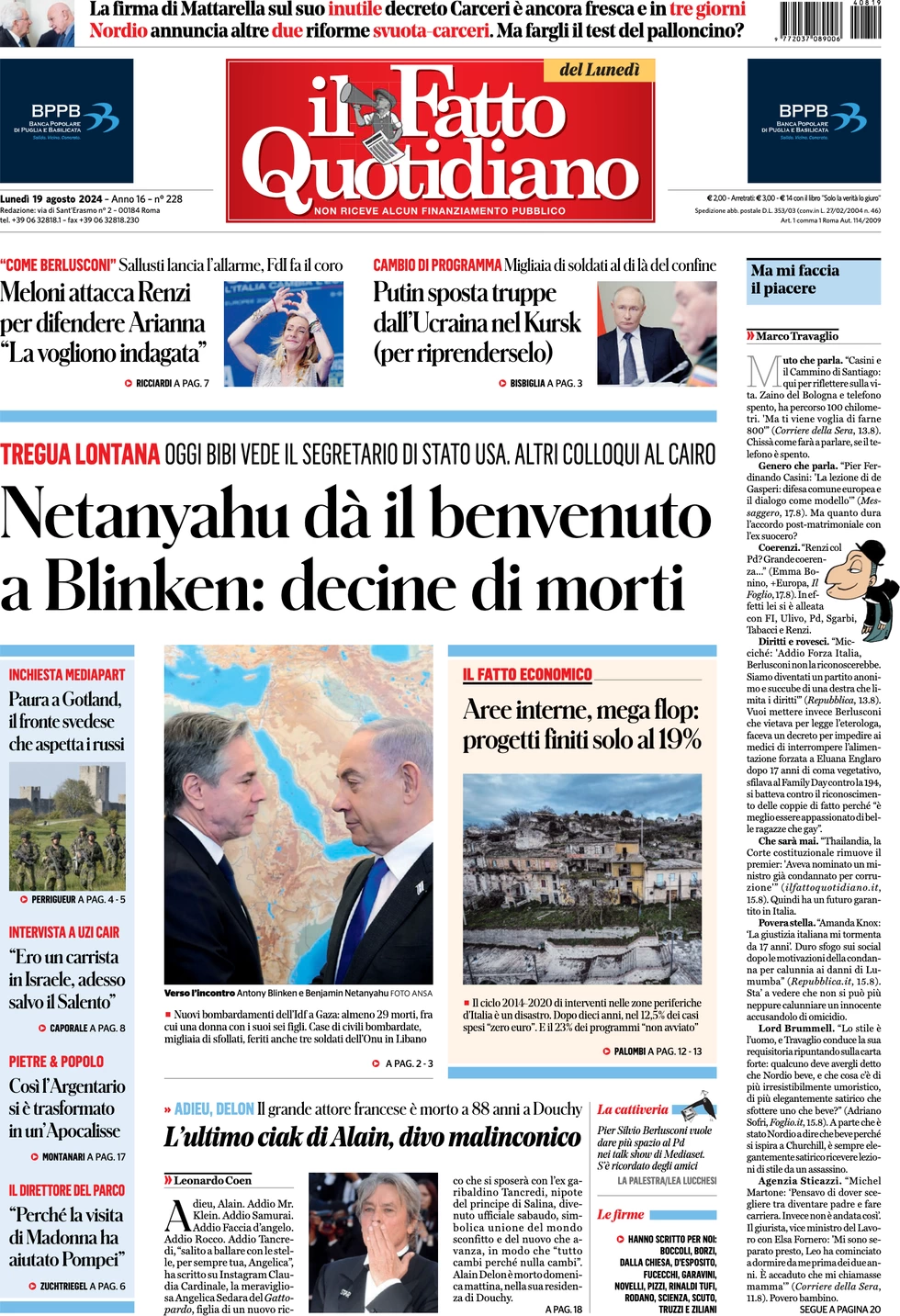 anteprima della prima pagina di il-fatto-quotidiano del 19/08/2024