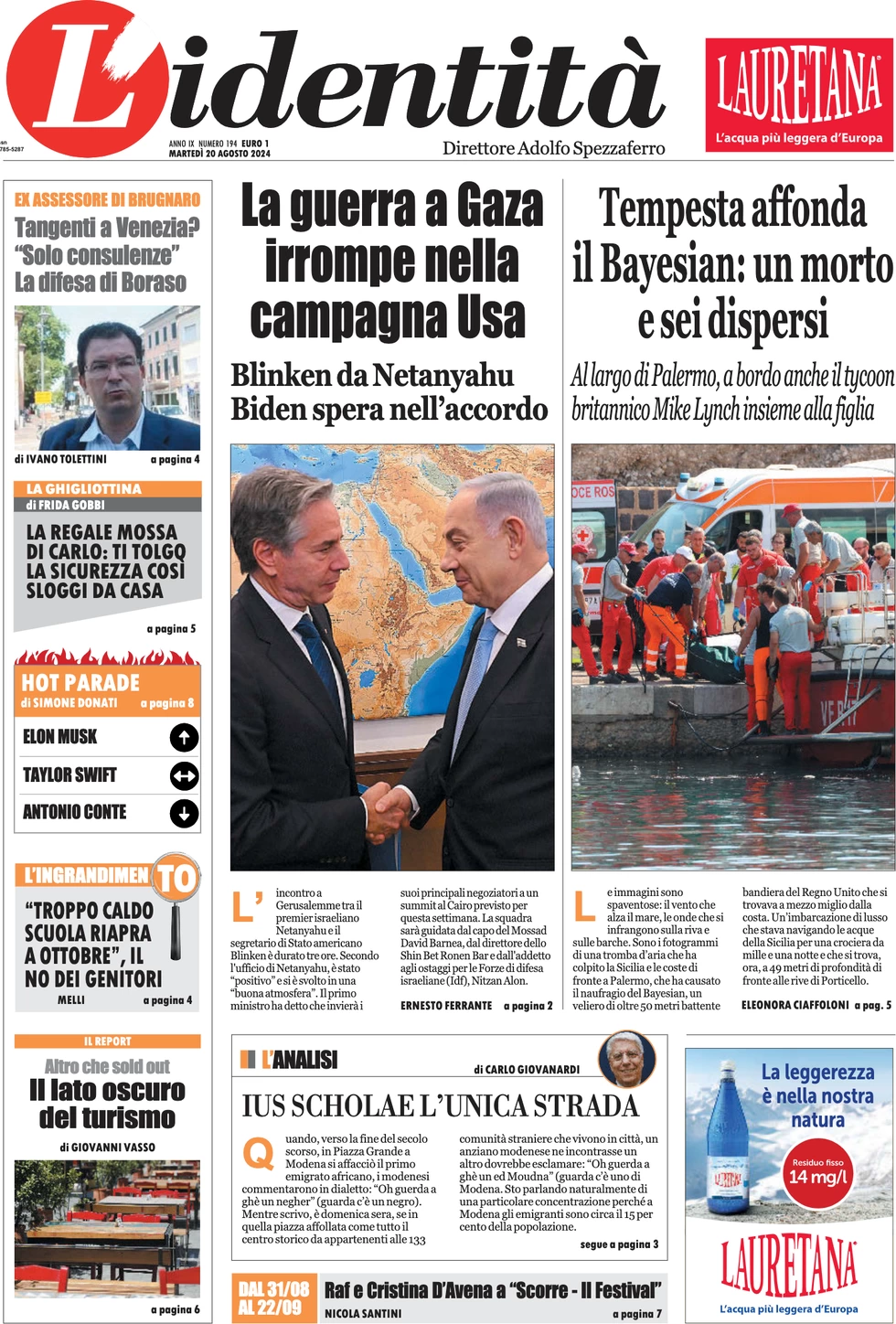 anteprima della prima pagina di lidentit del 19/08/2024