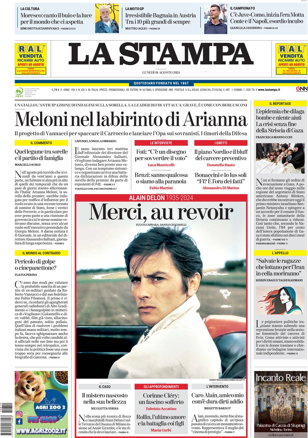 anteprima della prima pagina di la-stampa del 19/08/2024