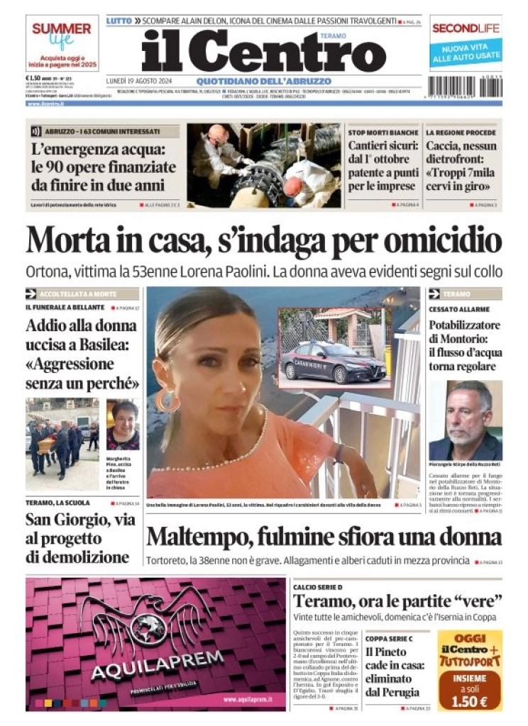 anteprima della prima pagina di il-centro-teramo del 19/08/2024