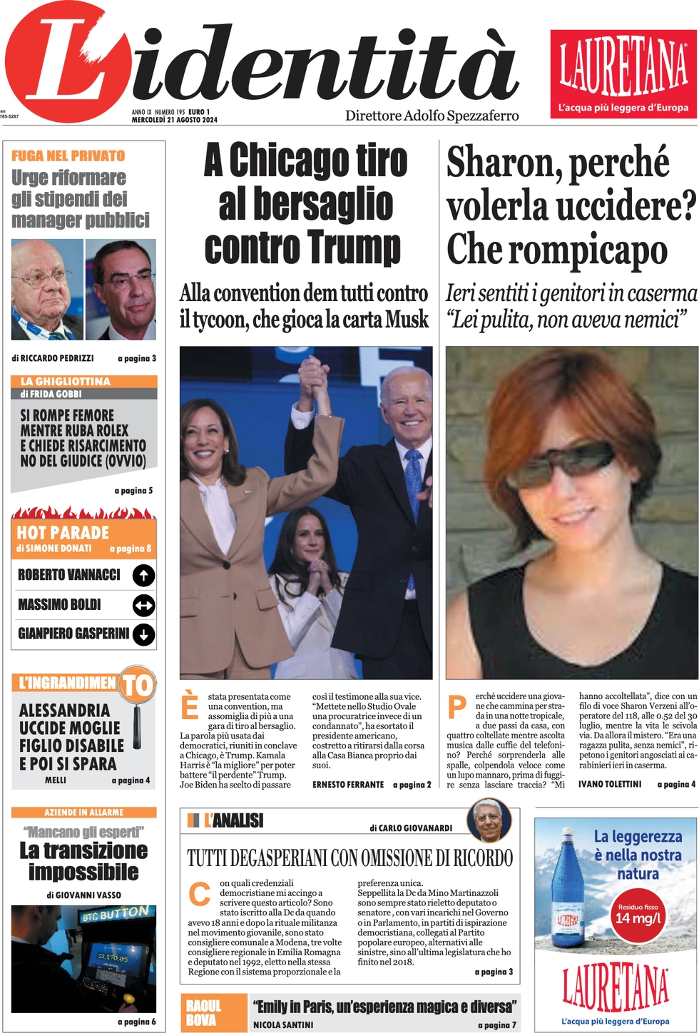 anteprima della prima pagina di lidentit del 20/08/2024