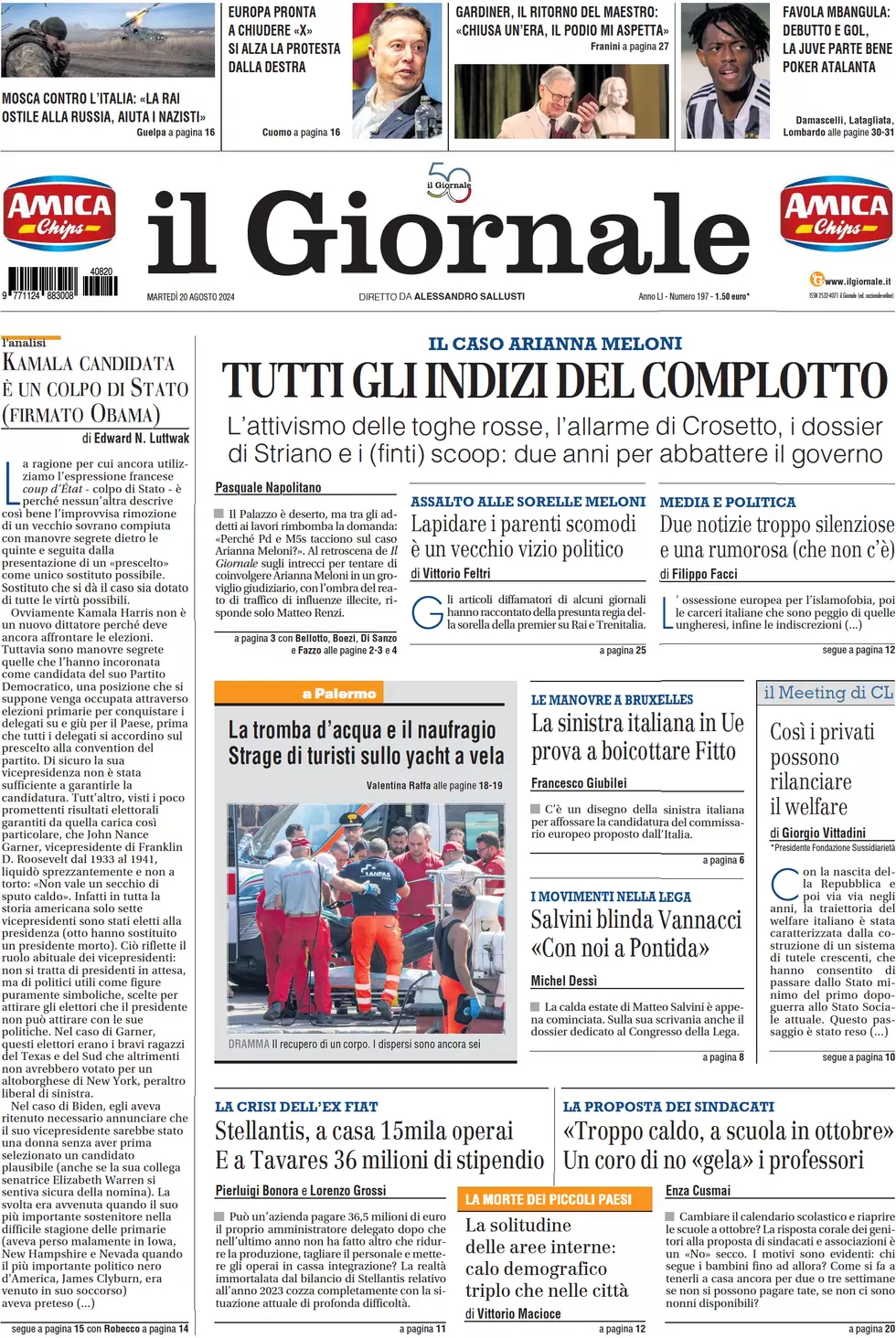 anteprima della prima pagina di il-giornale del 20/08/2024