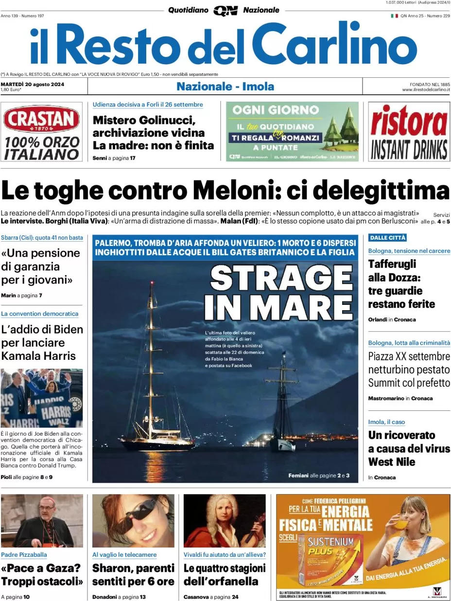 anteprima della prima pagina di il-resto-del-carlino del 20/08/2024