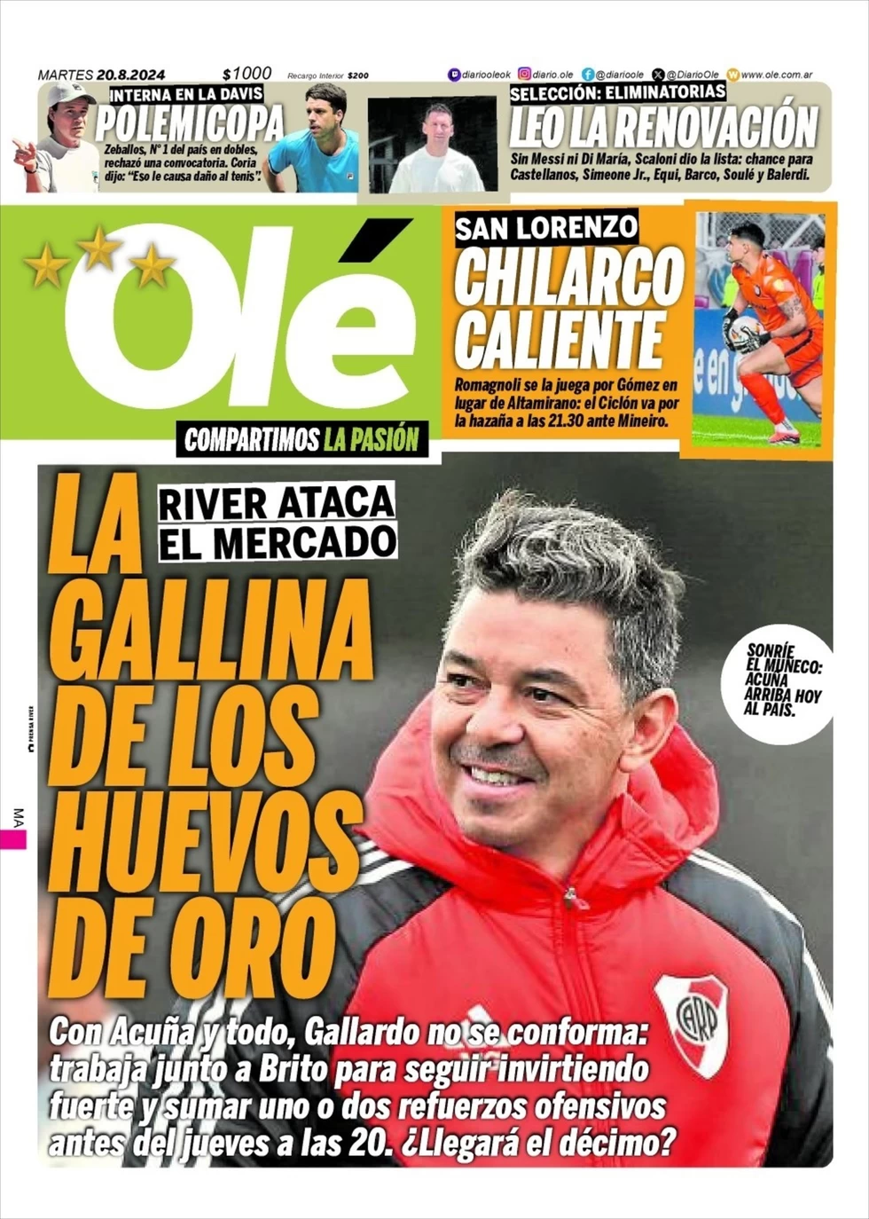 anteprima della prima pagina di ol del 20/08/2024