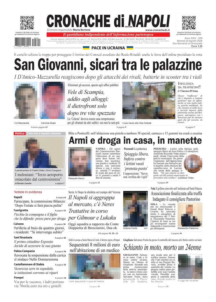 anteprima della prima pagina di cronache-di-napoli del 20/08/2024