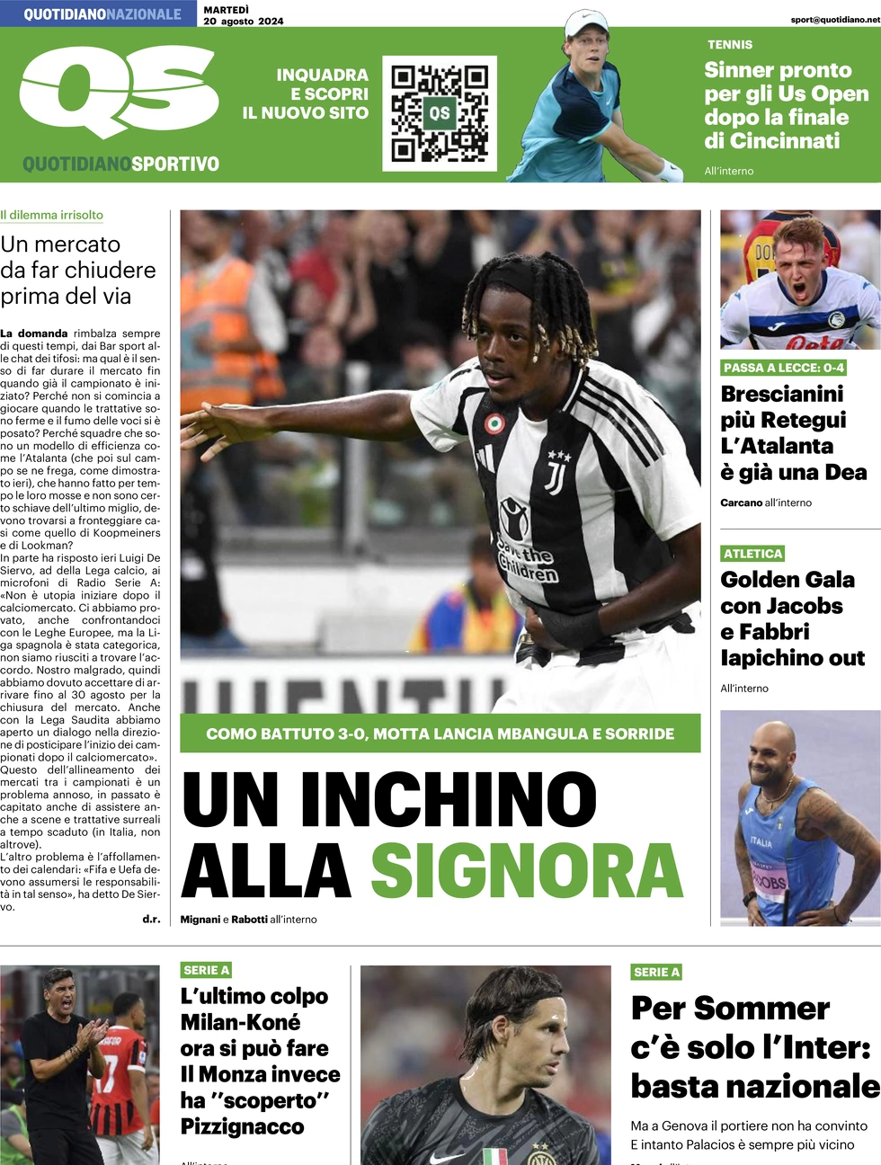 anteprima della prima pagina di qs-quotidiano-sportivo del 20/08/2024