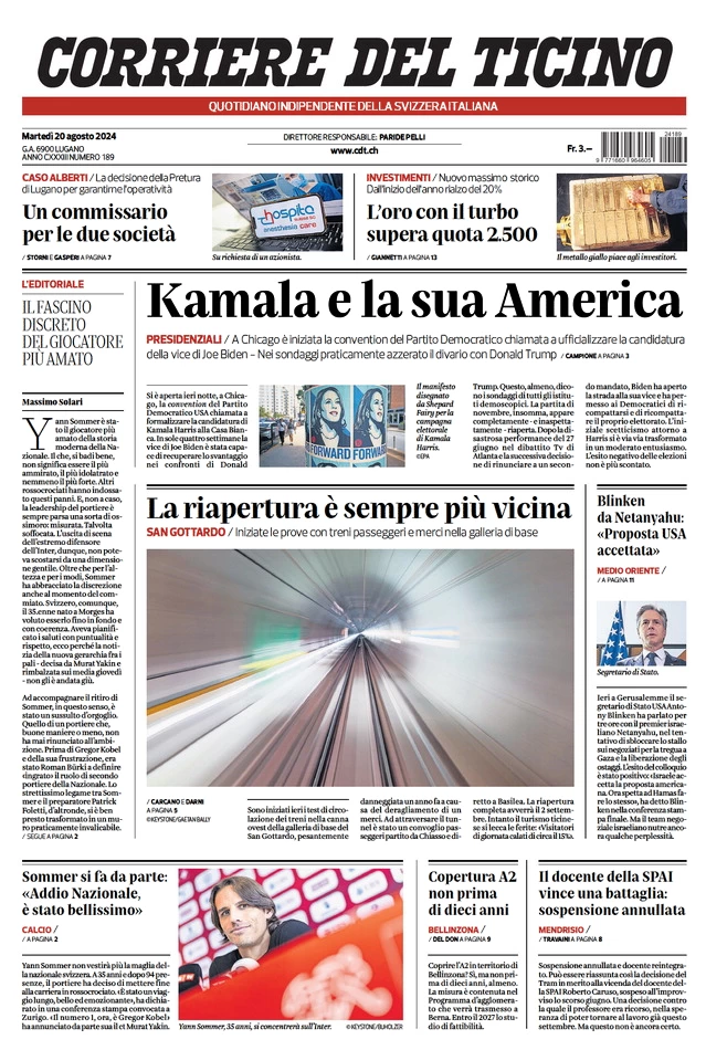 anteprima della prima pagina di corriere-del-ticino del 20/08/2024