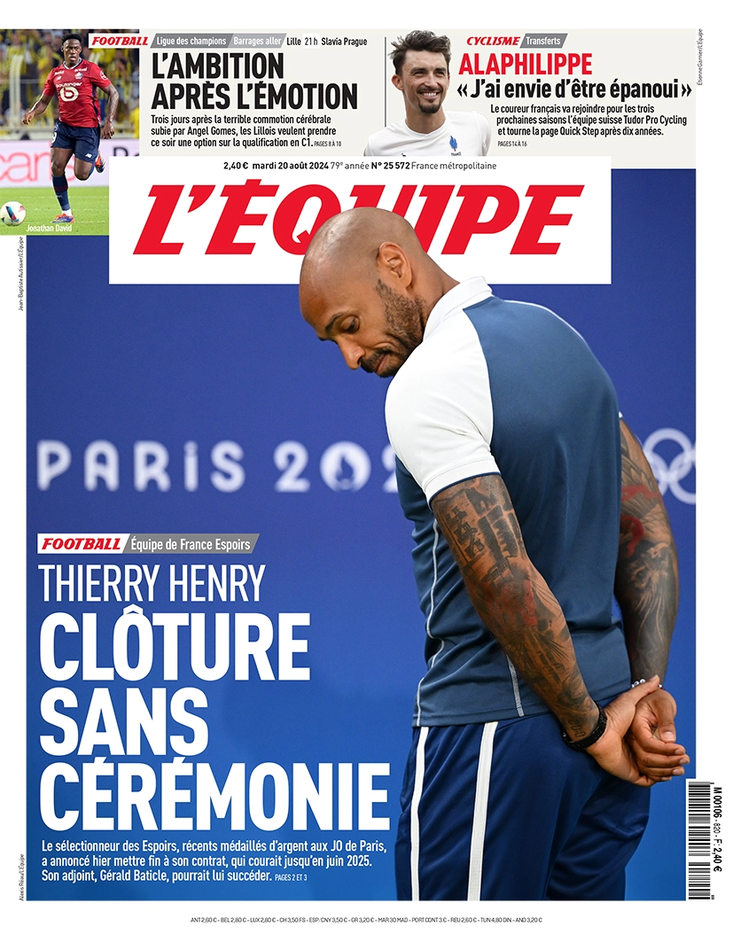 anteprima della prima pagina di lequipe del 20/08/2024