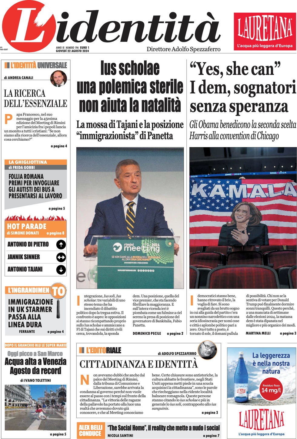 anteprima della prima pagina di lidentit del 21/08/2024