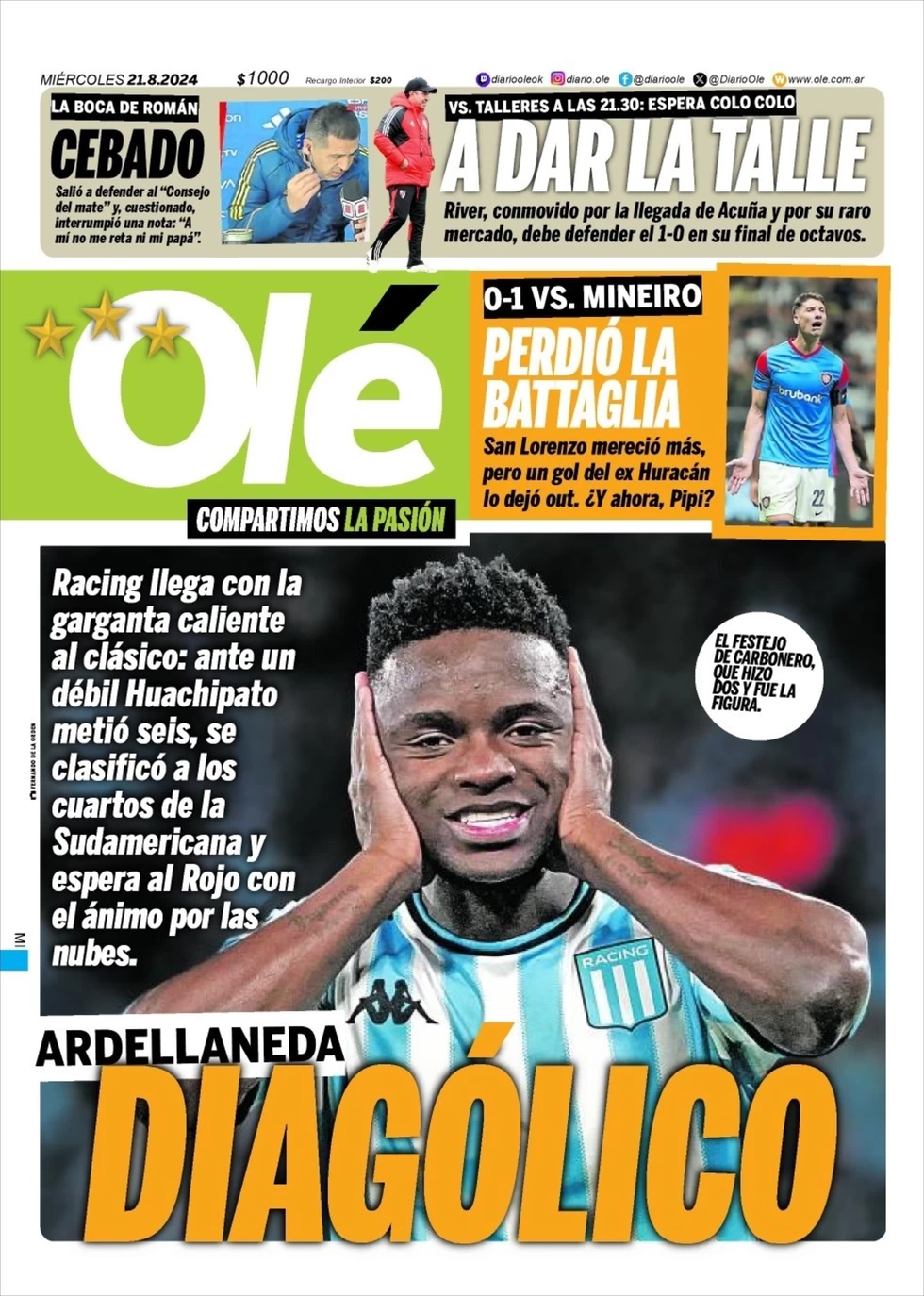 anteprima della prima pagina di ol del 21/08/2024