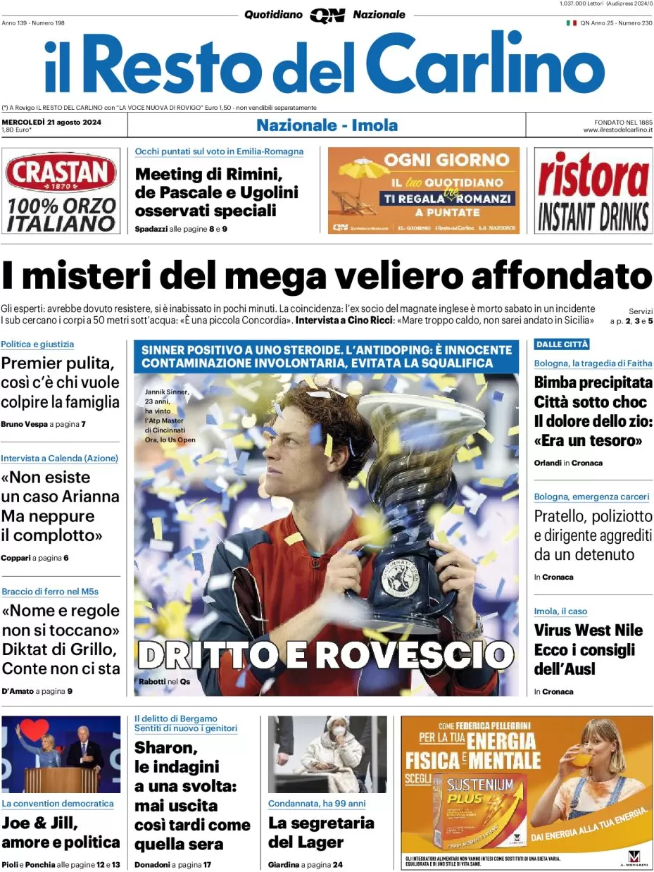 anteprima della prima pagina di il-resto-del-carlino del 21/08/2024