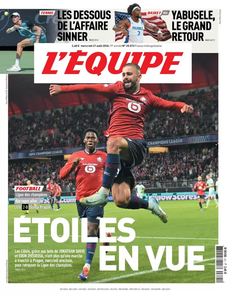 anteprima della prima pagina di lequipe del 21/08/2024