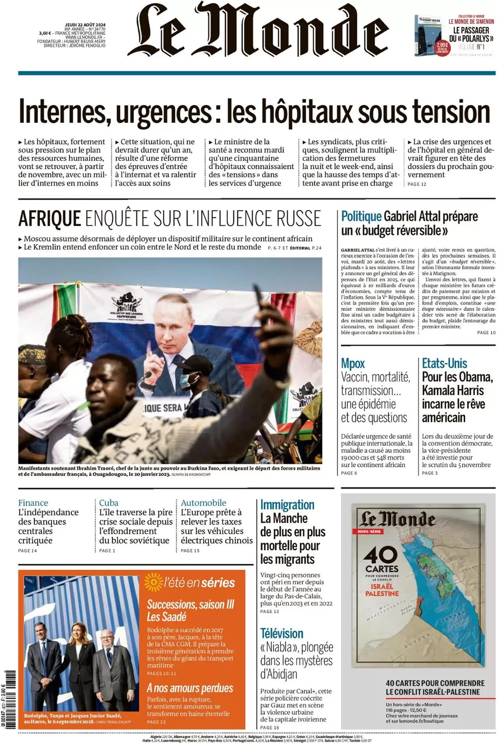 anteprima della prima pagina di le-monde del 21/08/2024