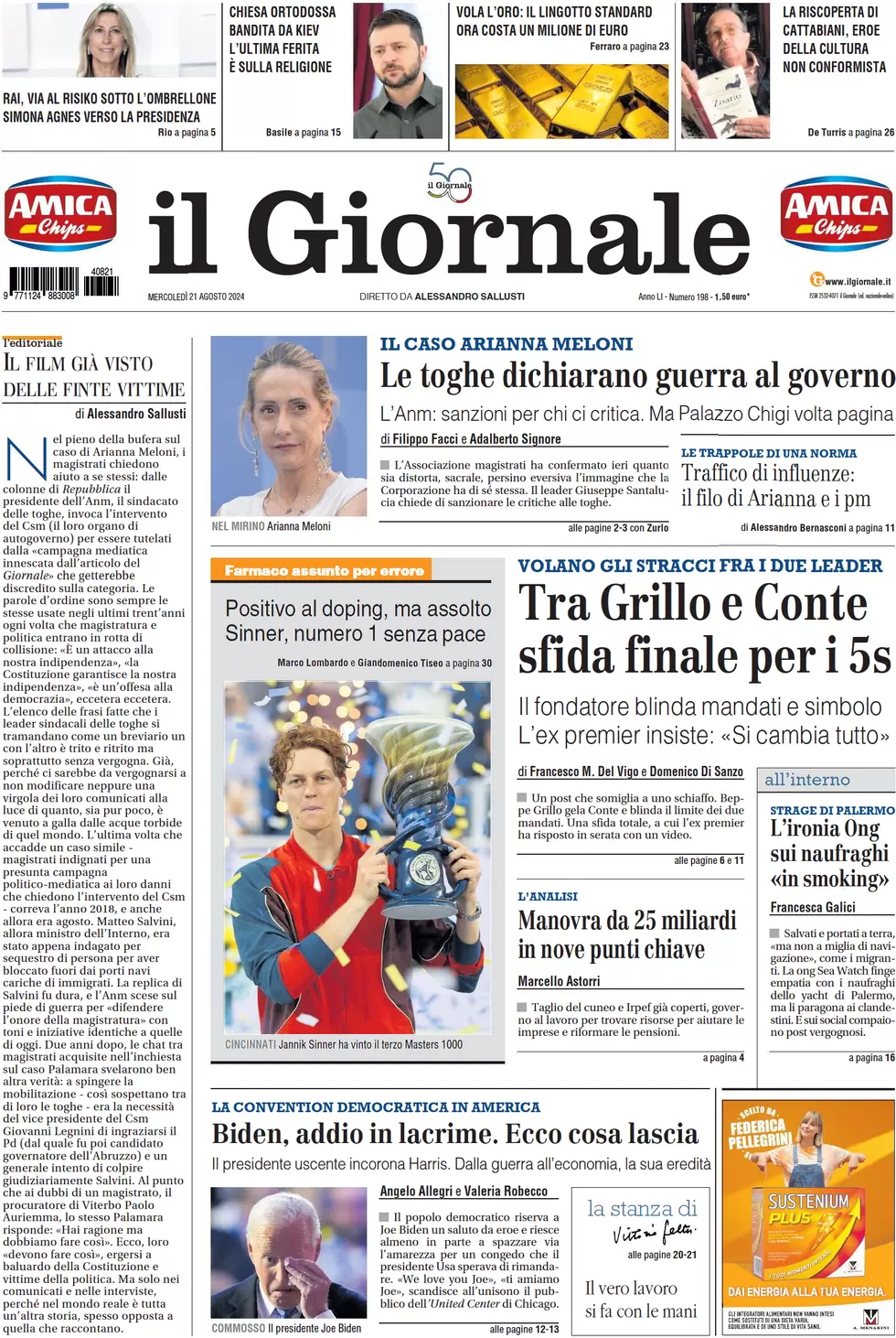 anteprima della prima pagina di il-giornale del 21/08/2024