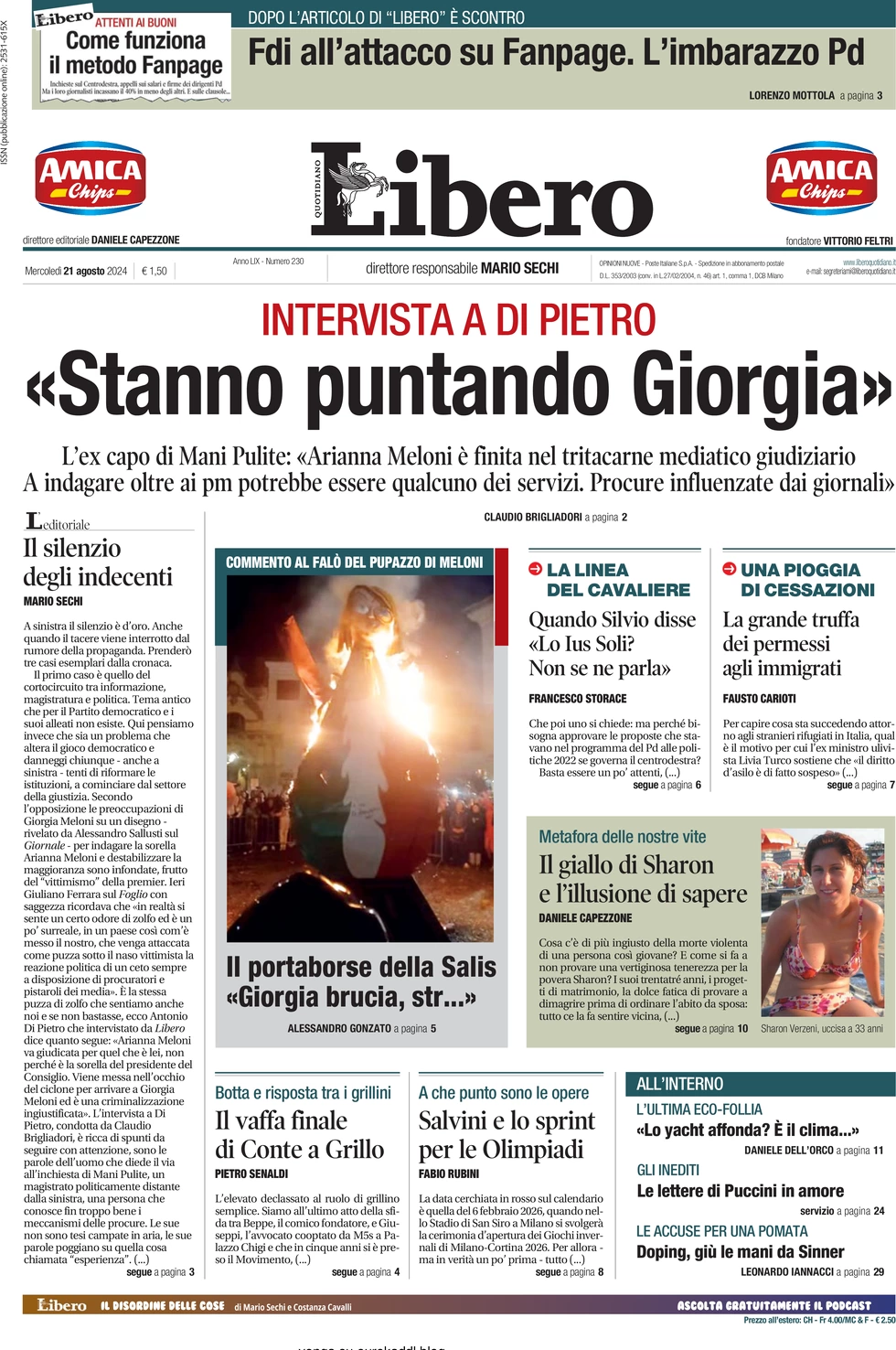 anteprima della prima pagina di libero-quotidiano del 21/08/2024