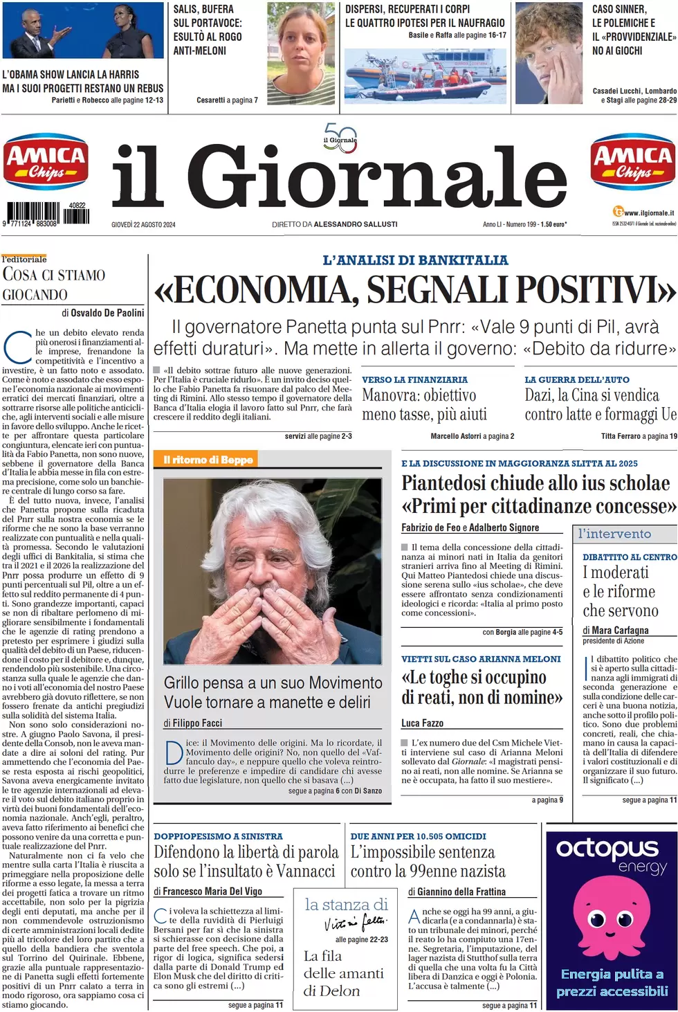 anteprima della prima pagina di il-giornale del 22/08/2024