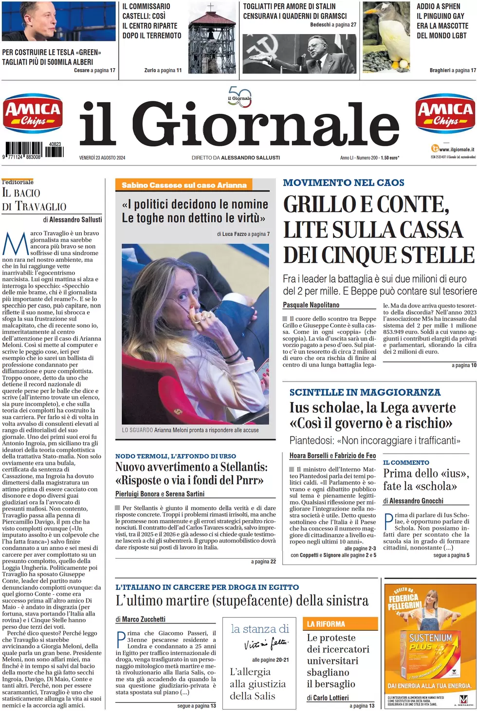 anteprima della prima pagina di il-giornale del 23/08/2024