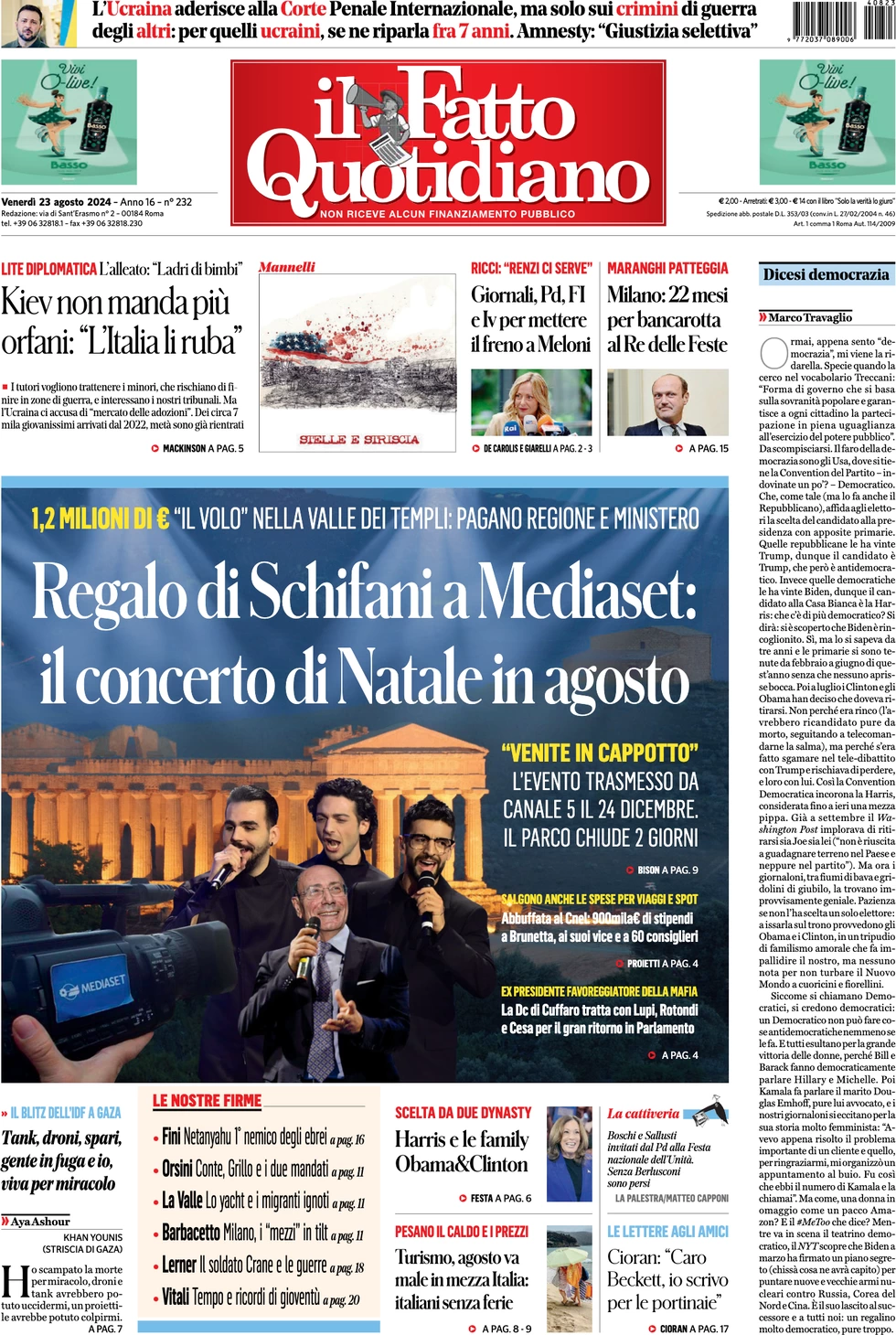 anteprima della prima pagina di il-fatto-quotidiano del 23/08/2024