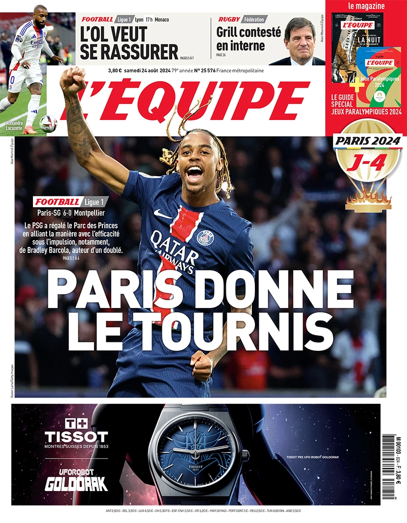 anteprima della prima pagina di lequipe del 23/08/2024