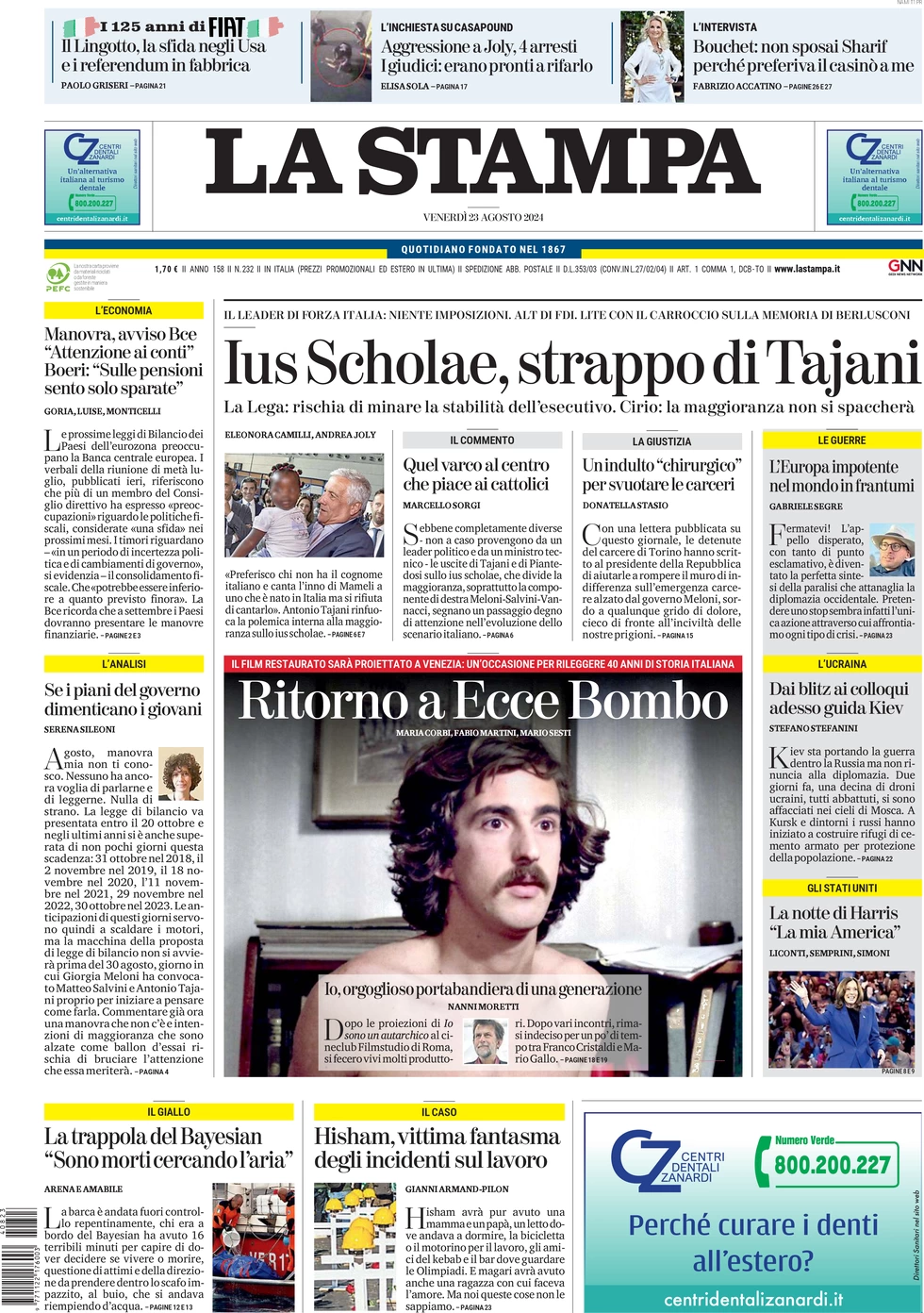 anteprima della prima pagina di la-stampa del 23/08/2024