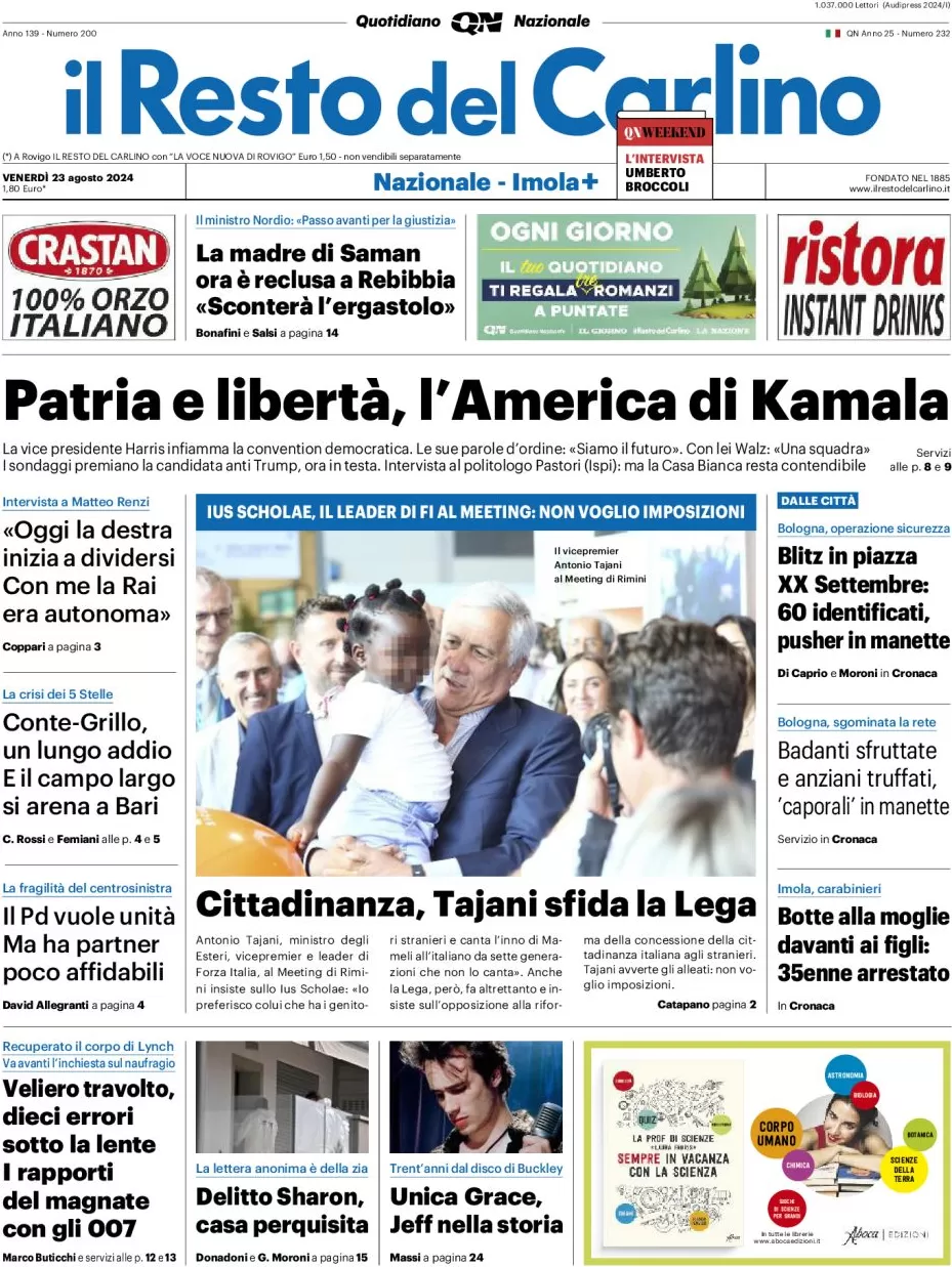 anteprima della prima pagina di il-resto-del-carlino del 23/08/2024