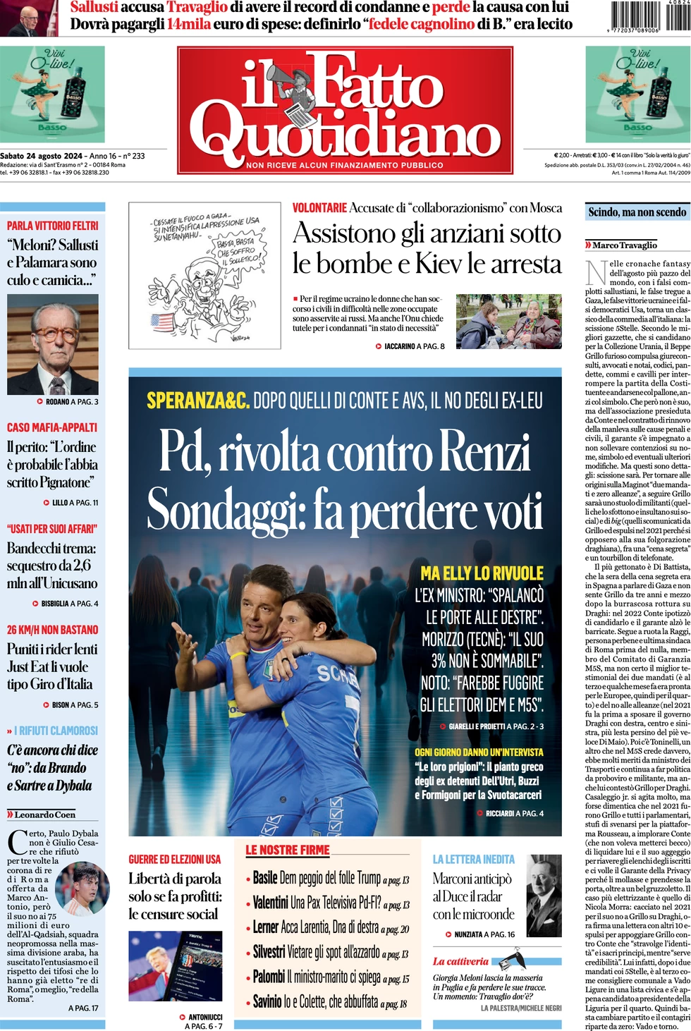 anteprima della prima pagina di il-fatto-quotidiano del 24/08/2024