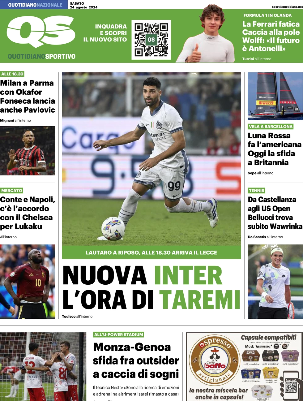 anteprima della prima pagina di qs-quotidiano-sportivo del 24/08/2024