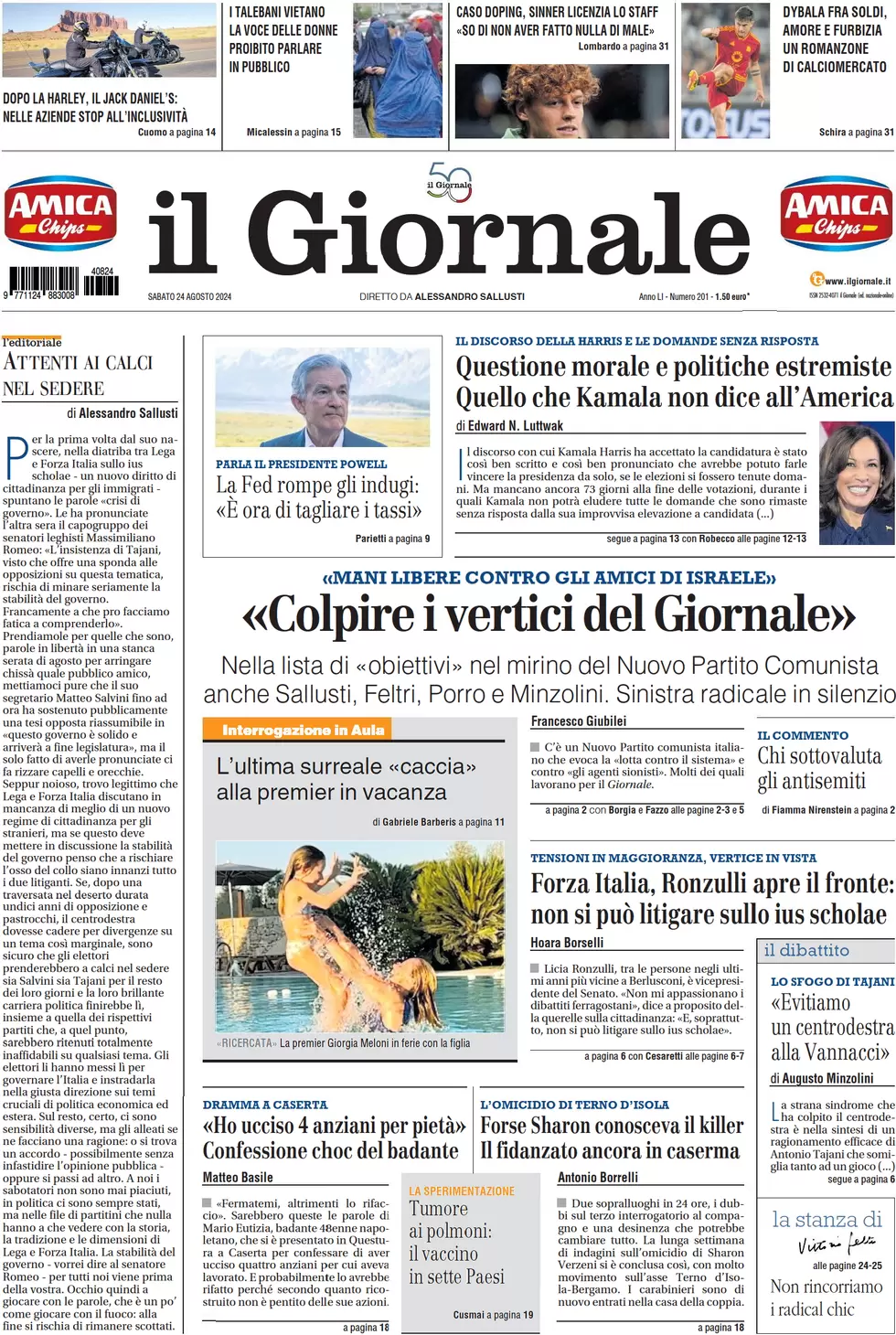 anteprima della prima pagina di il-giornale del 24/08/2024