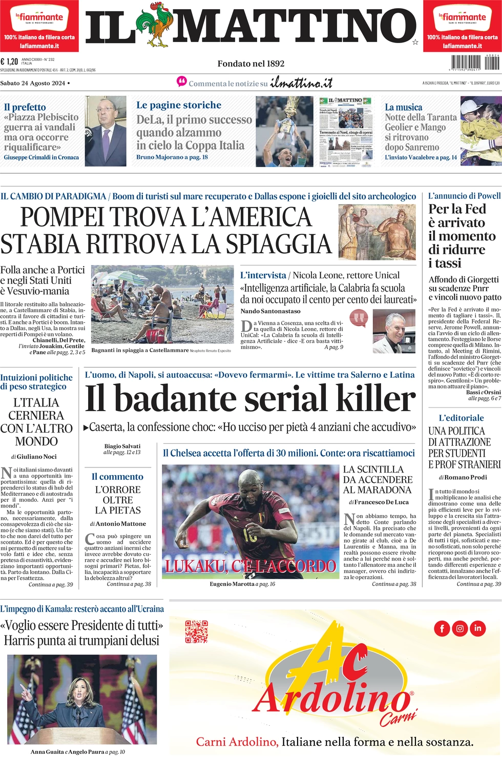 anteprima della prima pagina di il-mattino del 24/08/2024