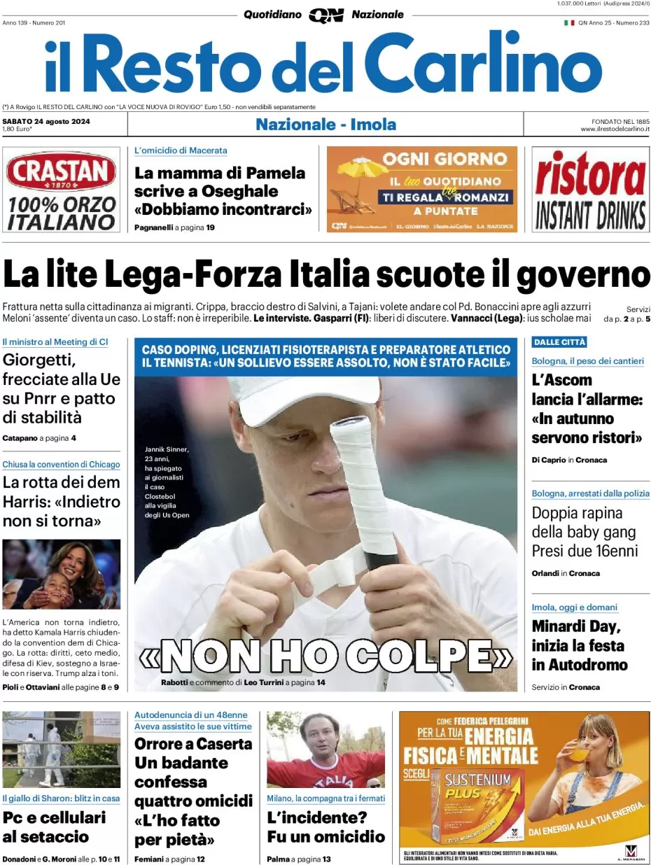 anteprima della prima pagina di il-resto-del-carlino del 24/08/2024