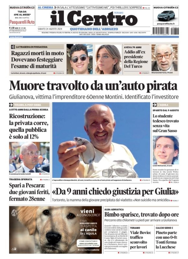 anteprima della prima pagina di il-centro-teramo del 24/08/2024