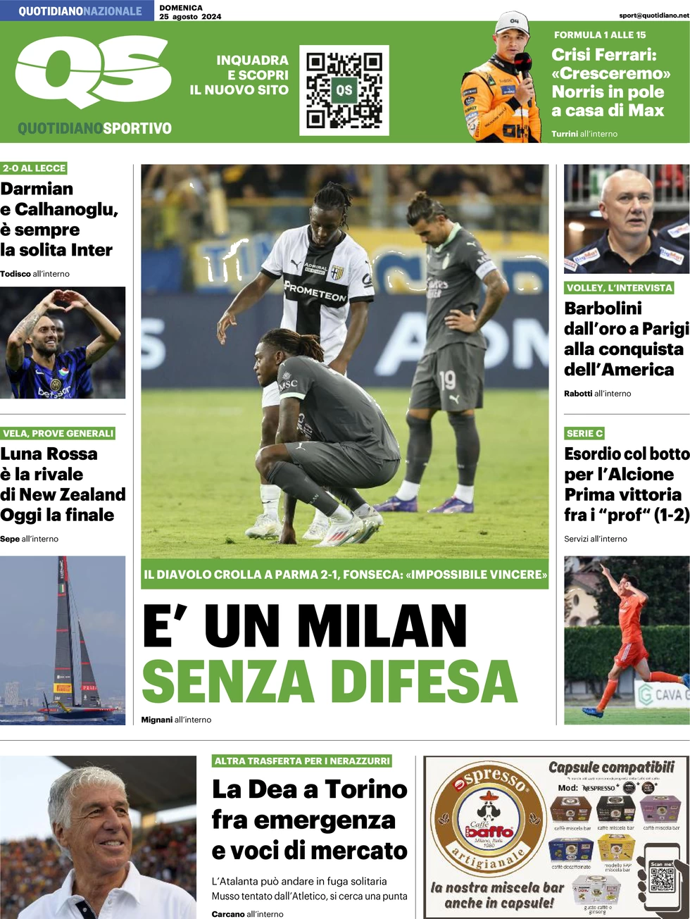 anteprima della prima pagina di qs-quotidiano-sportivo del 25/08/2024