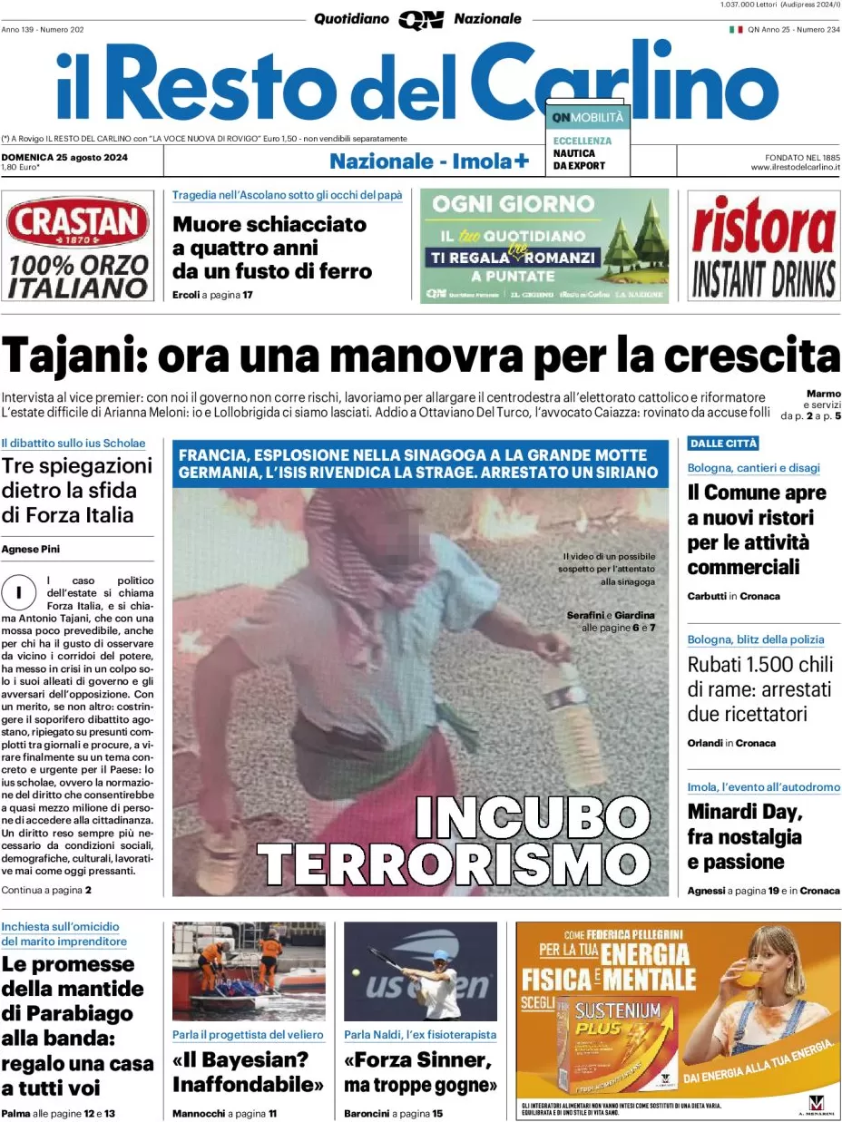 anteprima della prima pagina di il-resto-del-carlino del 25/08/2024