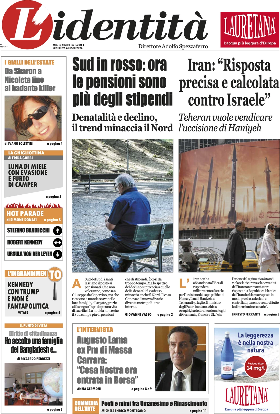 anteprima della prima pagina di lidentit del 25/08/2024