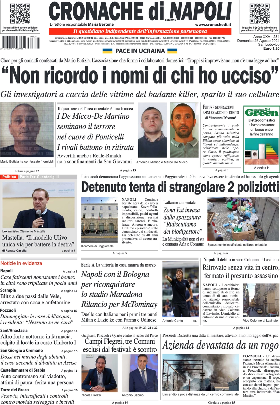 anteprima della prima pagina di cronache-di-napoli del 25/08/2024