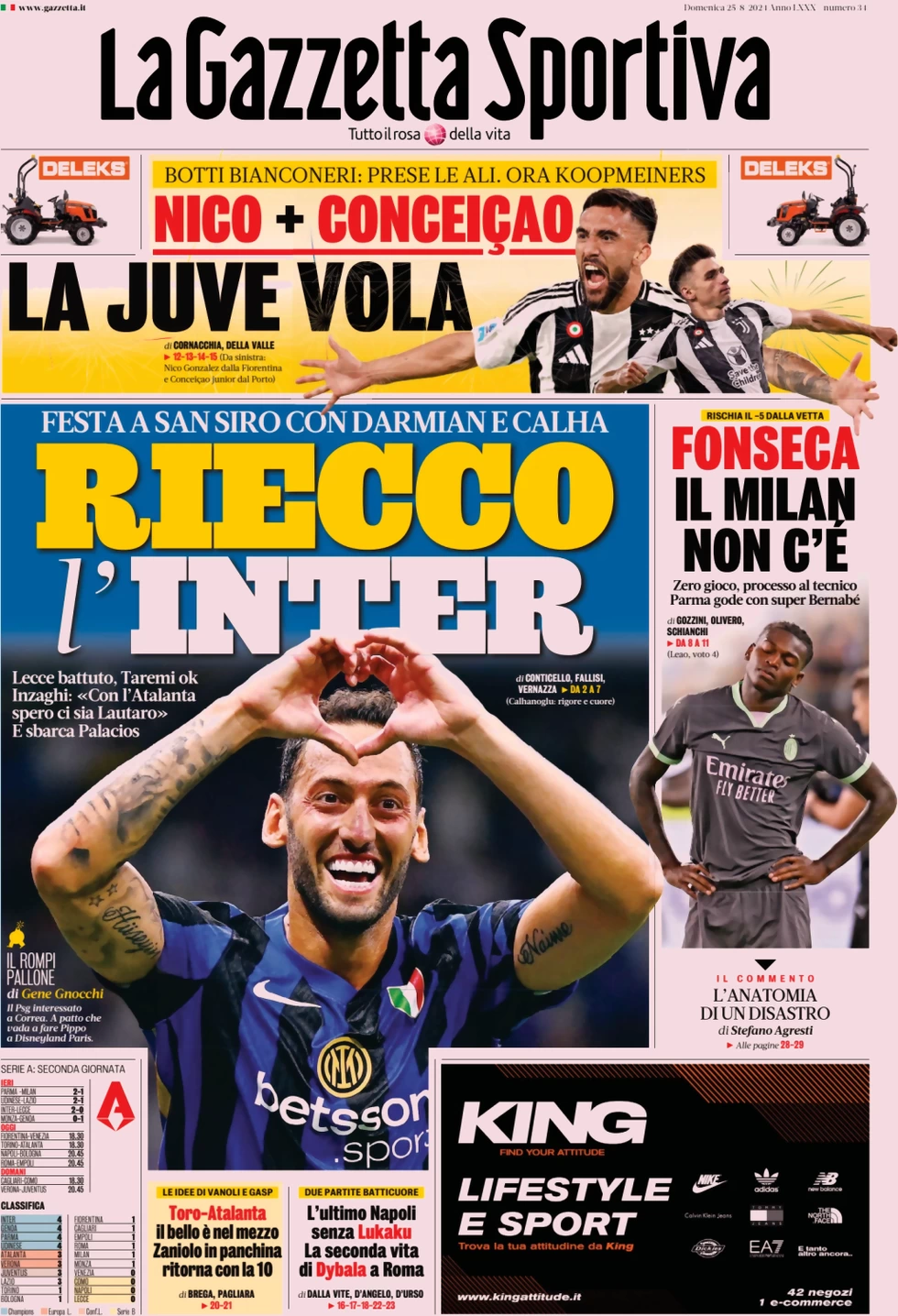 anteprima della prima pagina di la-gazzetta-dello-sport del 25/08/2024