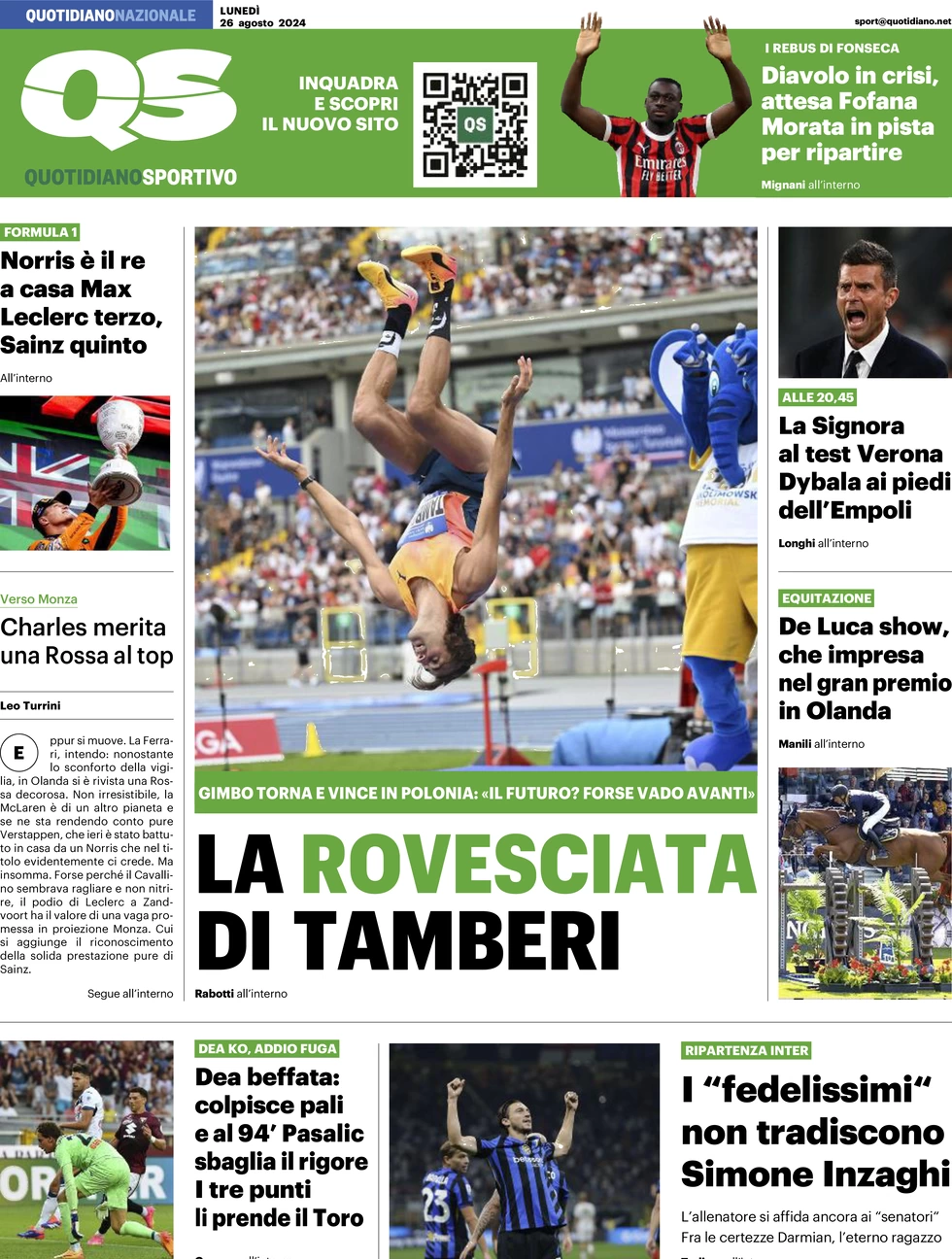 anteprima della prima pagina di qs-quotidiano-sportivo del 26/08/2024