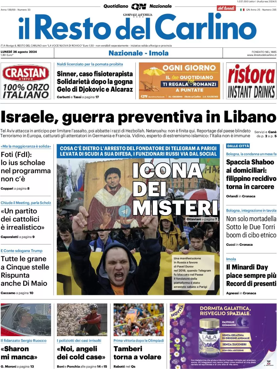 anteprima della prima pagina di il-resto-del-carlino del 26/08/2024