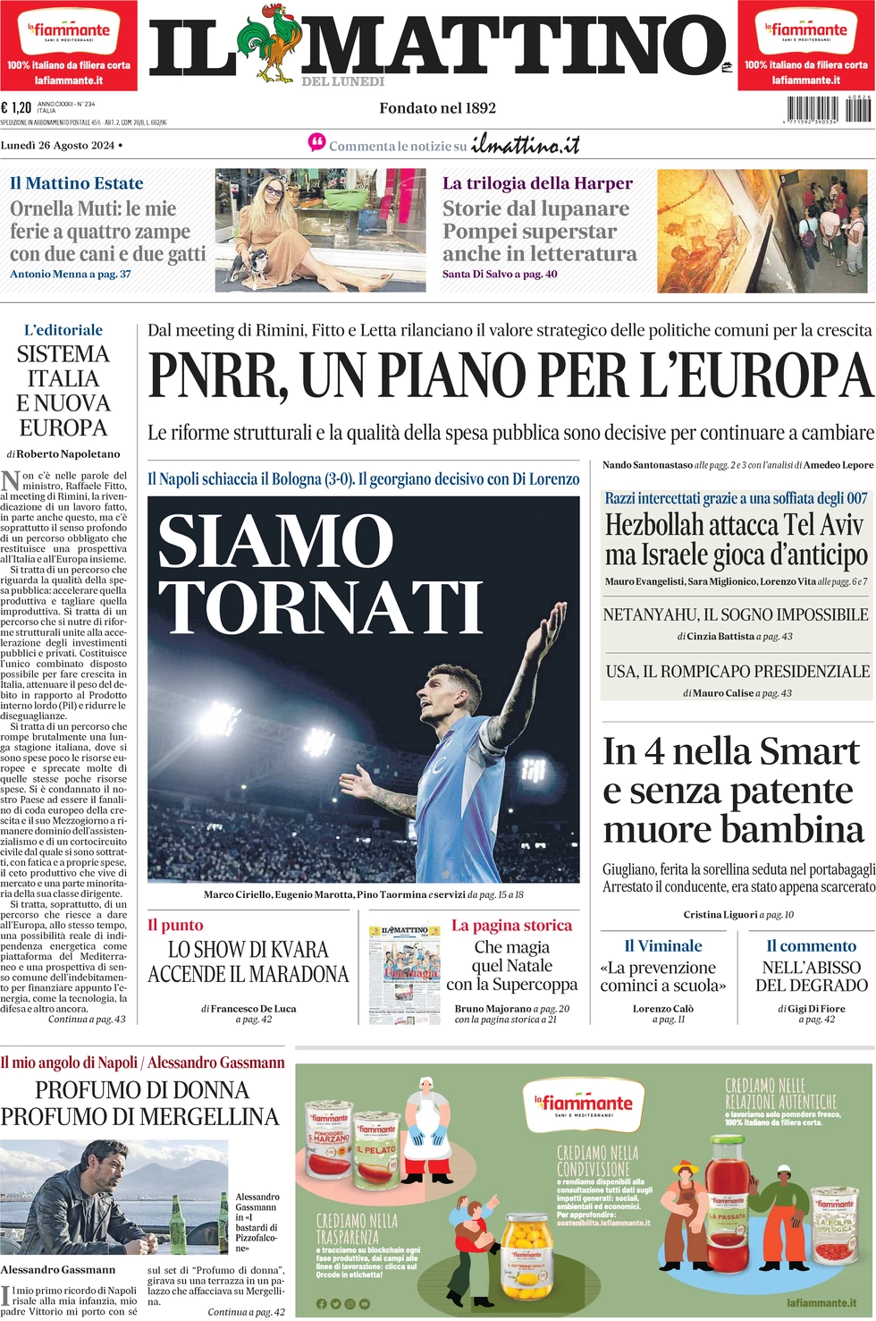 anteprima della prima pagina di il-mattino del 26/08/2024