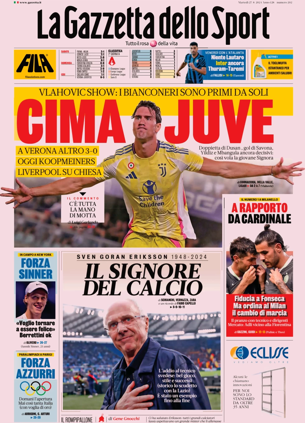 anteprima della prima pagina di la-gazzetta-dello-sport del 27/08/2024