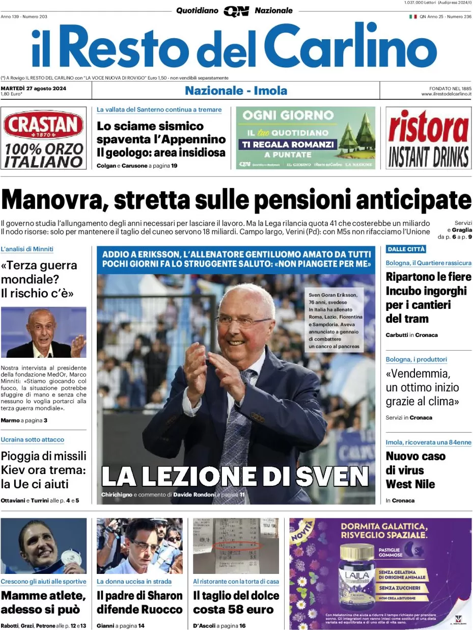 anteprima della prima pagina di il-resto-del-carlino del 27/08/2024