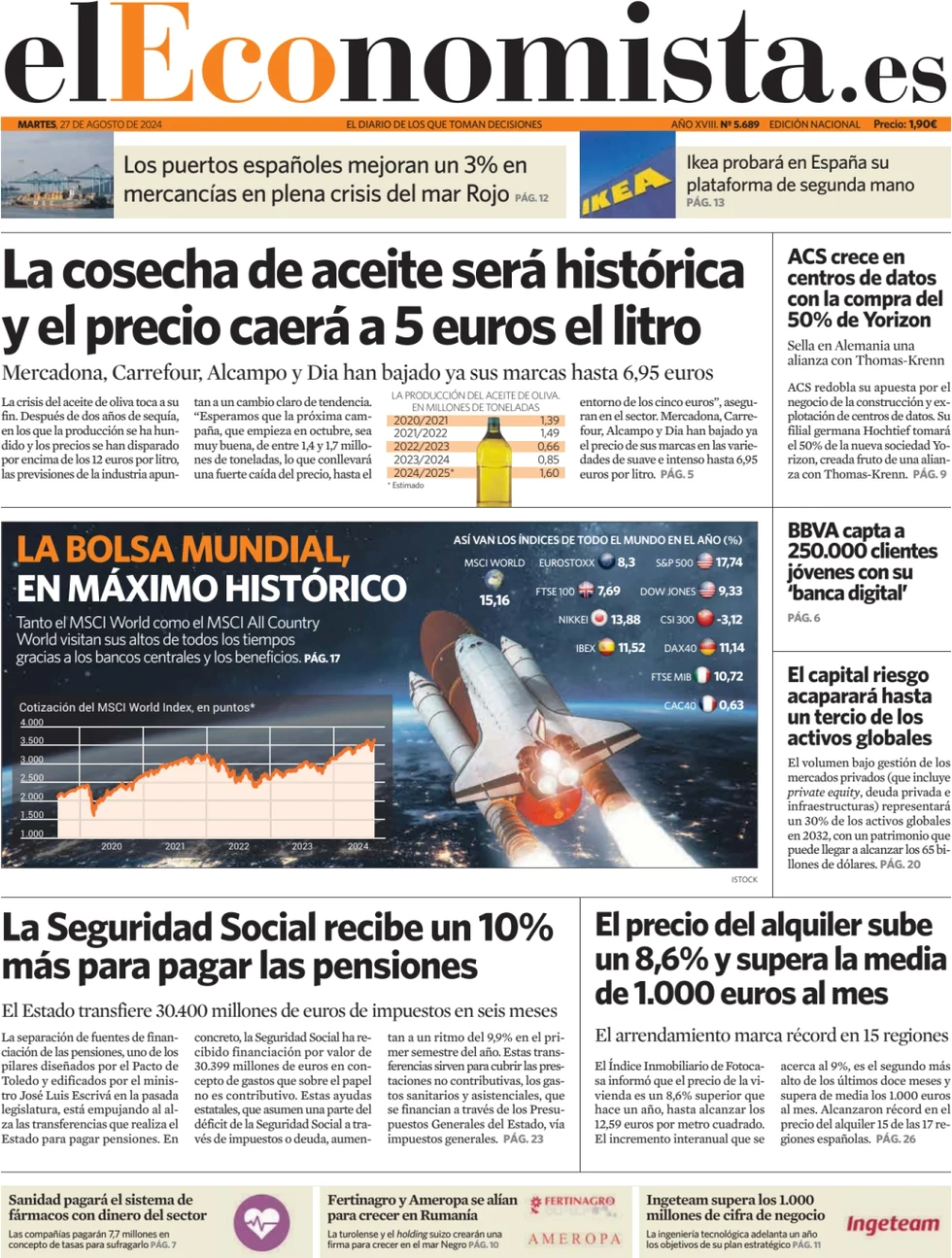 anteprima della prima pagina di el-economista del 27/08/2024