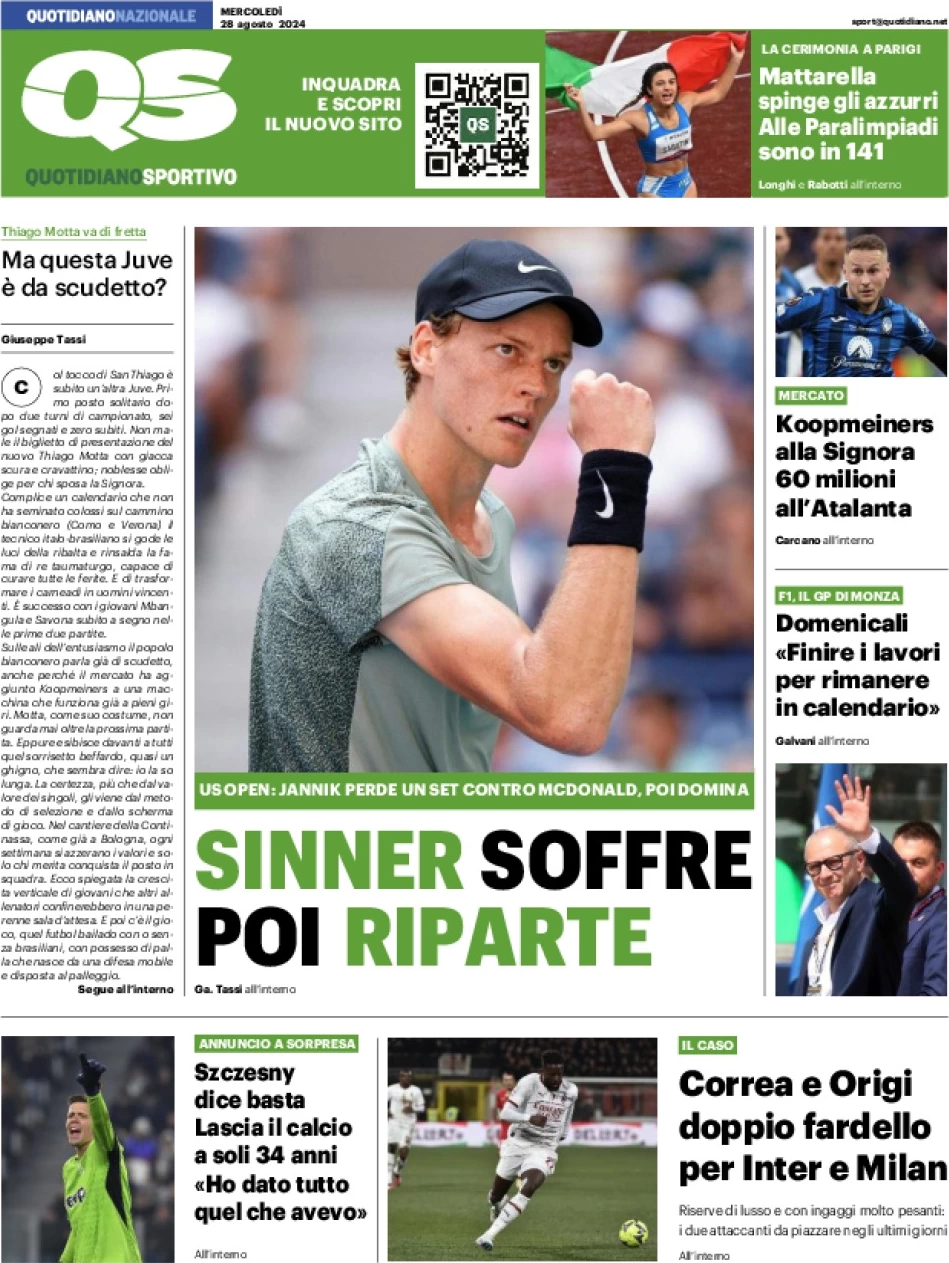 anteprima della prima pagina di qs-quotidiano-sportivo del 28/08/2024