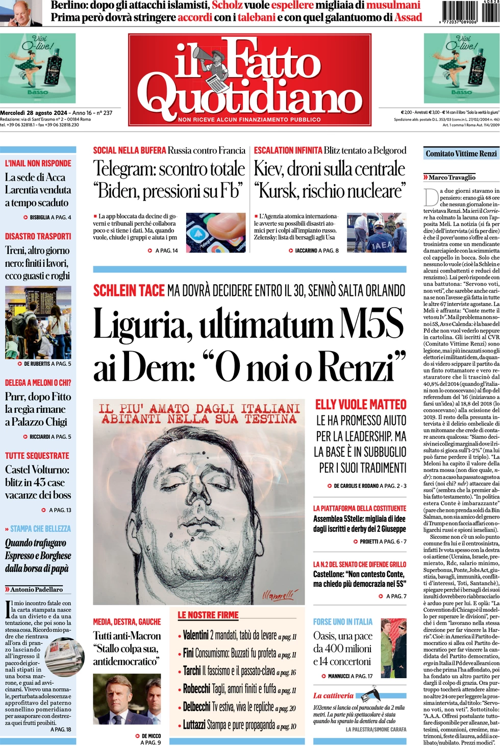 anteprima della prima pagina di il-fatto-quotidiano del 28/08/2024