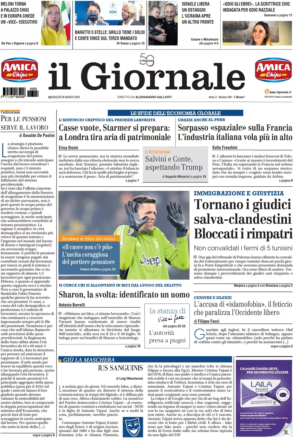 anteprima della prima pagina di il-giornale del 28/08/2024